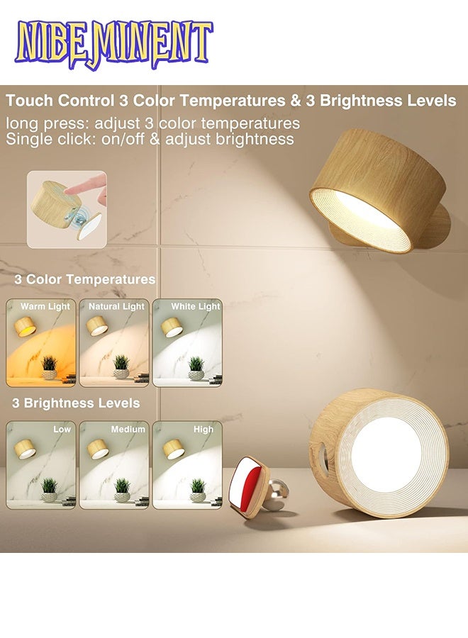 NIBEMINENT LED Reading Lights, Wall Mounted Sconces with 3 Color Temperatures & 3 Brightness Levels Rechargeable Battery Magnetic Ball 360°Rotation Remote &Touch Control - Image 2